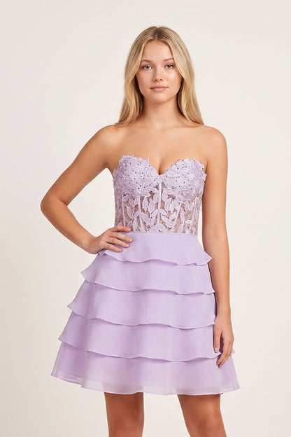 Delphine Tiered Corset Homecoming Dress
