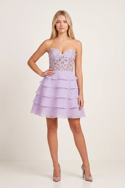 Delphine Tiered Corset Homecoming Dress