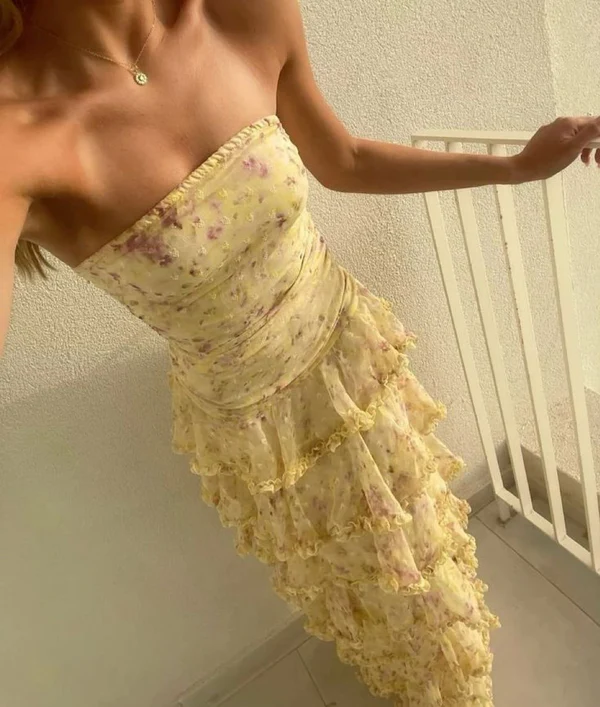 Isabelle Chiffon Strapless Maxi Dress