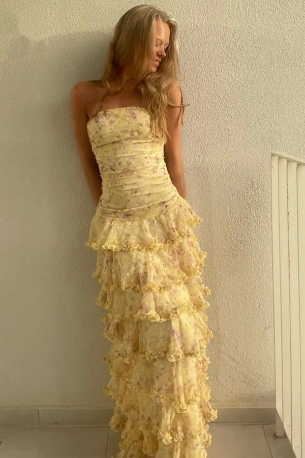 Isabelle Chiffon Strapless Maxi Dress