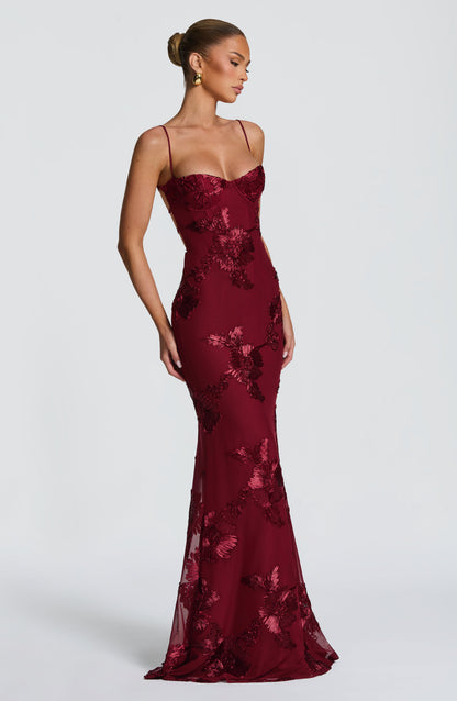 Nefertiti Plum Silk Maxi Dress