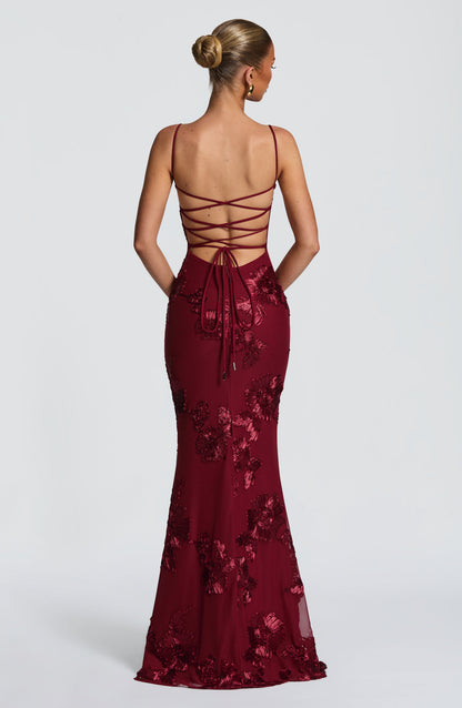 Nefertiti Plum Silk Maxi Dress