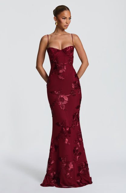 Nefertiti Plum Silk Maxi Dress