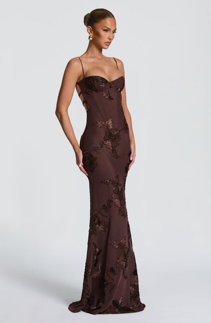 Nefertiti Plum Silk Maxi Dress