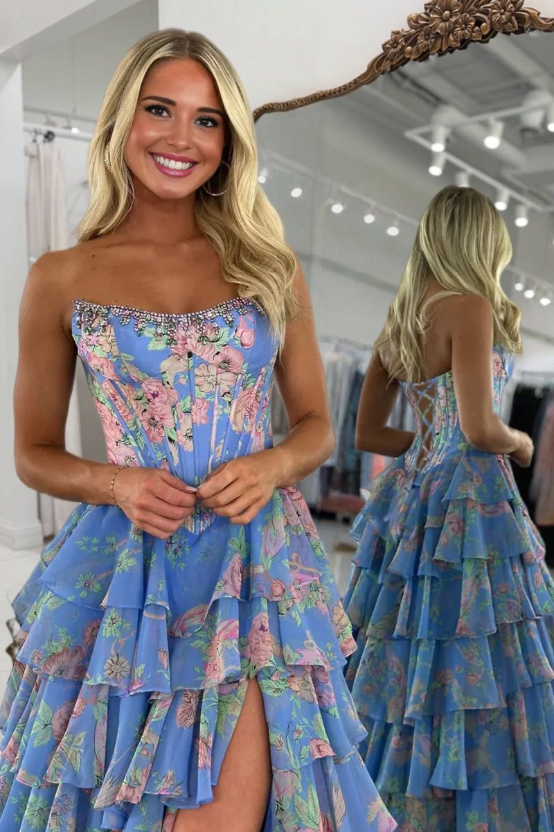 Violet Chiffon Strapless Gown