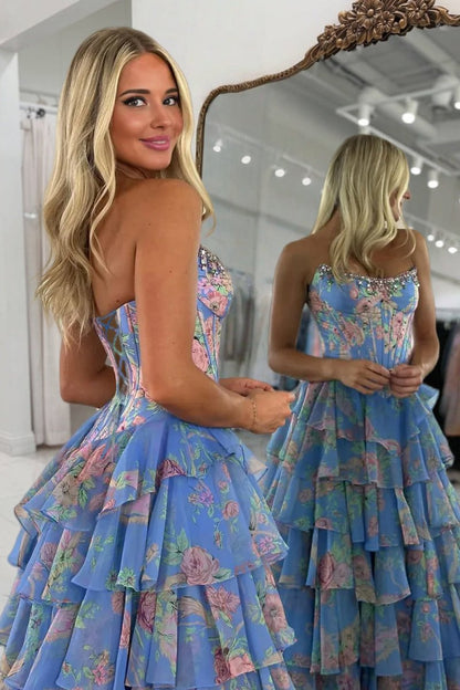 Violet Chiffon Strapless Gown