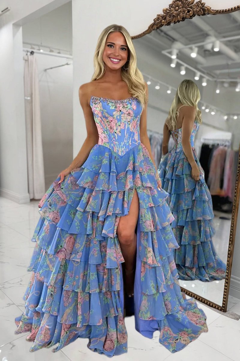 Violet Chiffon Strapless Gown