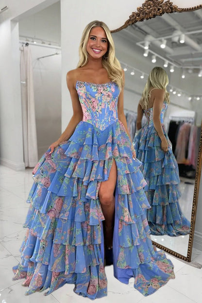 Violet Chiffon Strapless Gown