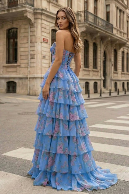 Violet Chiffon Strapless Gown