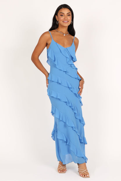 Ciao Ruffle Maxi Dress in Cerulean