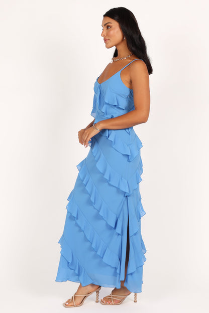 Ciao Ruffle Maxi Dress in Cerulean
