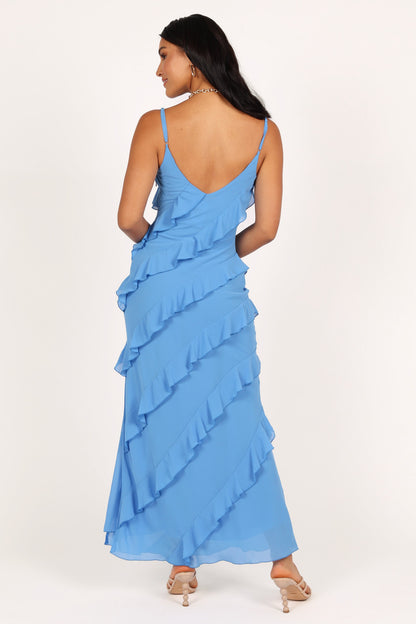 Ciao Ruffle Maxi Dress in Cerulean