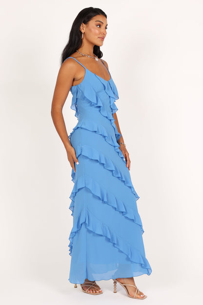 Ciao Ruffle Maxi Dress in Cerulean