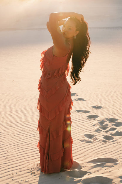 Ciao Ruffle Maxi Dress in Cerulean