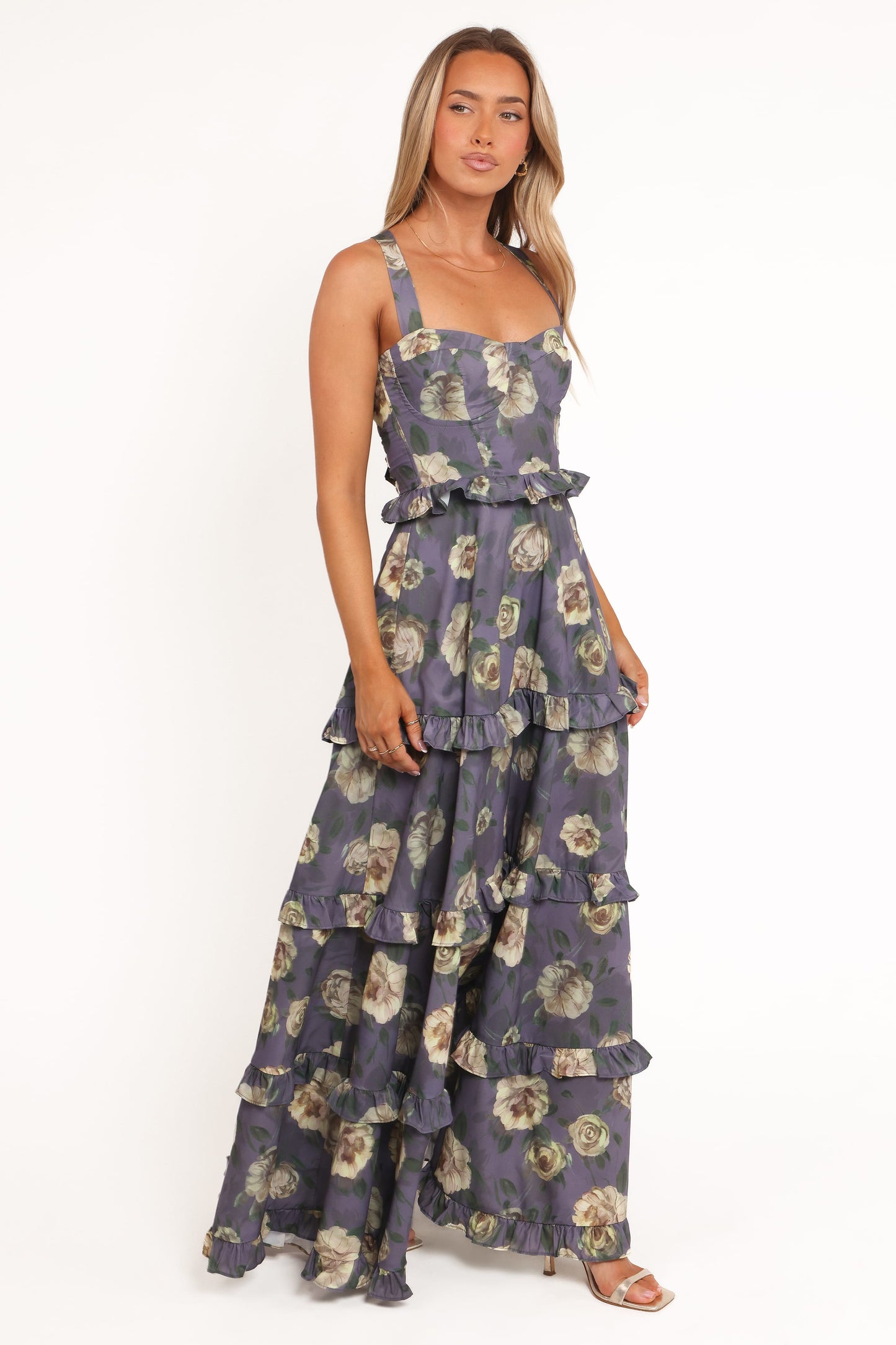 Lillee Tiered Maxi Dress in Lavender Floral