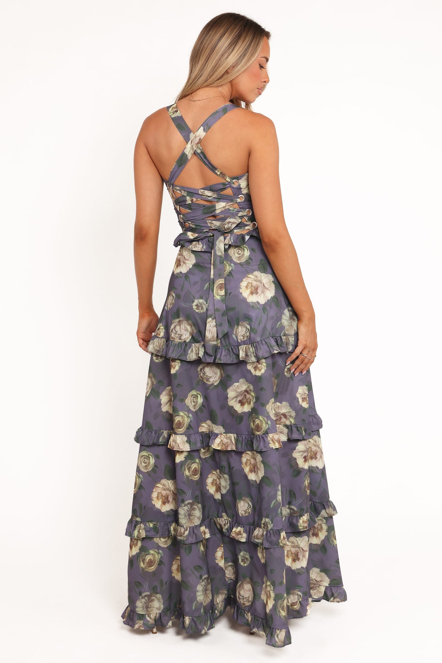 Lillee Tiered Maxi Dress in Lavender Floral