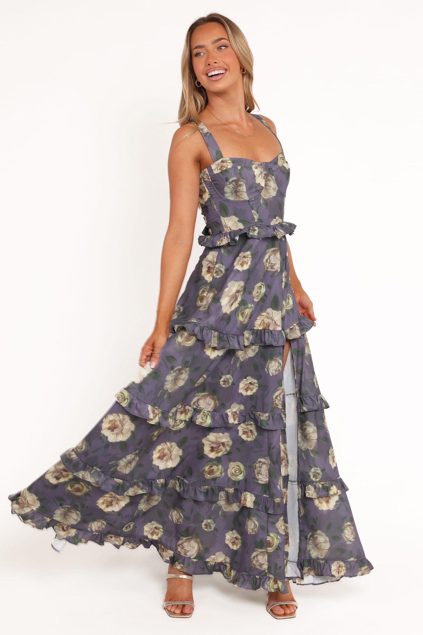 Lillee Tiered Maxi Dress in Lavender Floral
