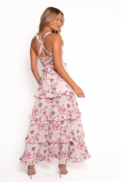 Lillee Tiered Maxi Dress in Lavender Floral