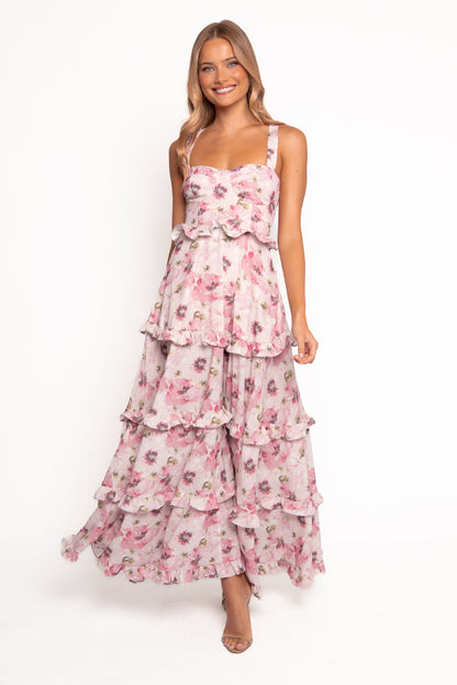 Lillee Tiered Maxi Dress in Lavender Floral
