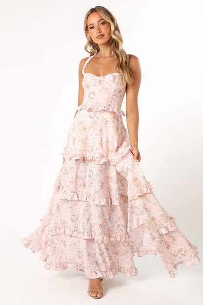 Lillee Tiered Maxi Dress in Lavender Floral
