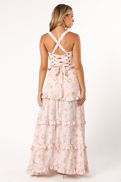 Lillee Tiered Maxi Dress in Lavender Floral