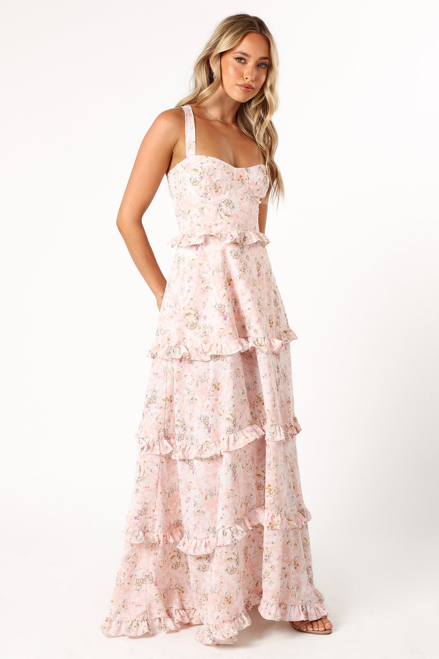 Lillee Tiered Maxi Dress in Lavender Floral