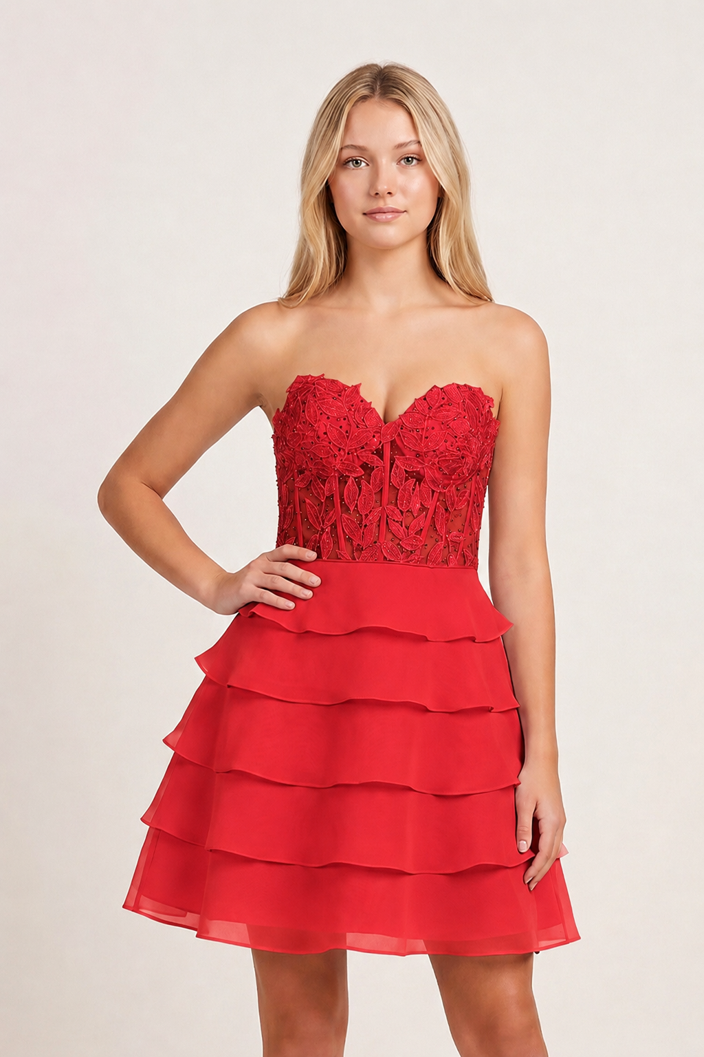 Delphine Tiered Corset Homecoming Dress