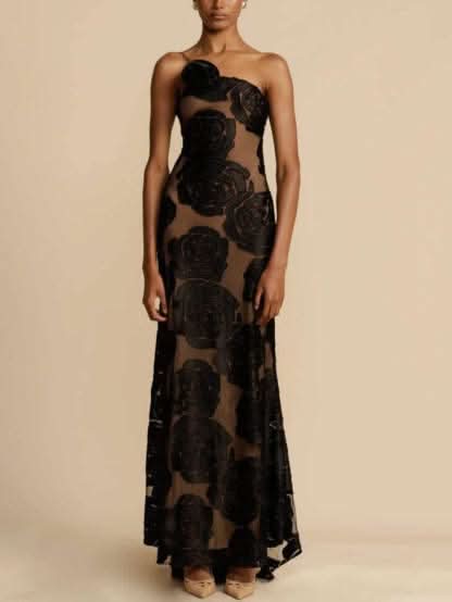 Nona 3d Rose Maxi Dress