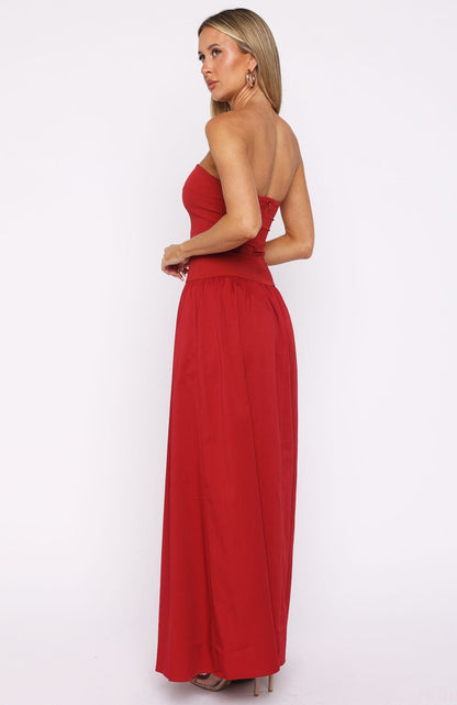 Valentina Silk Maxi Dress in Burgundy