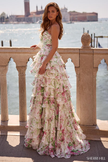 Evangeline Printed Silk Prom Dress