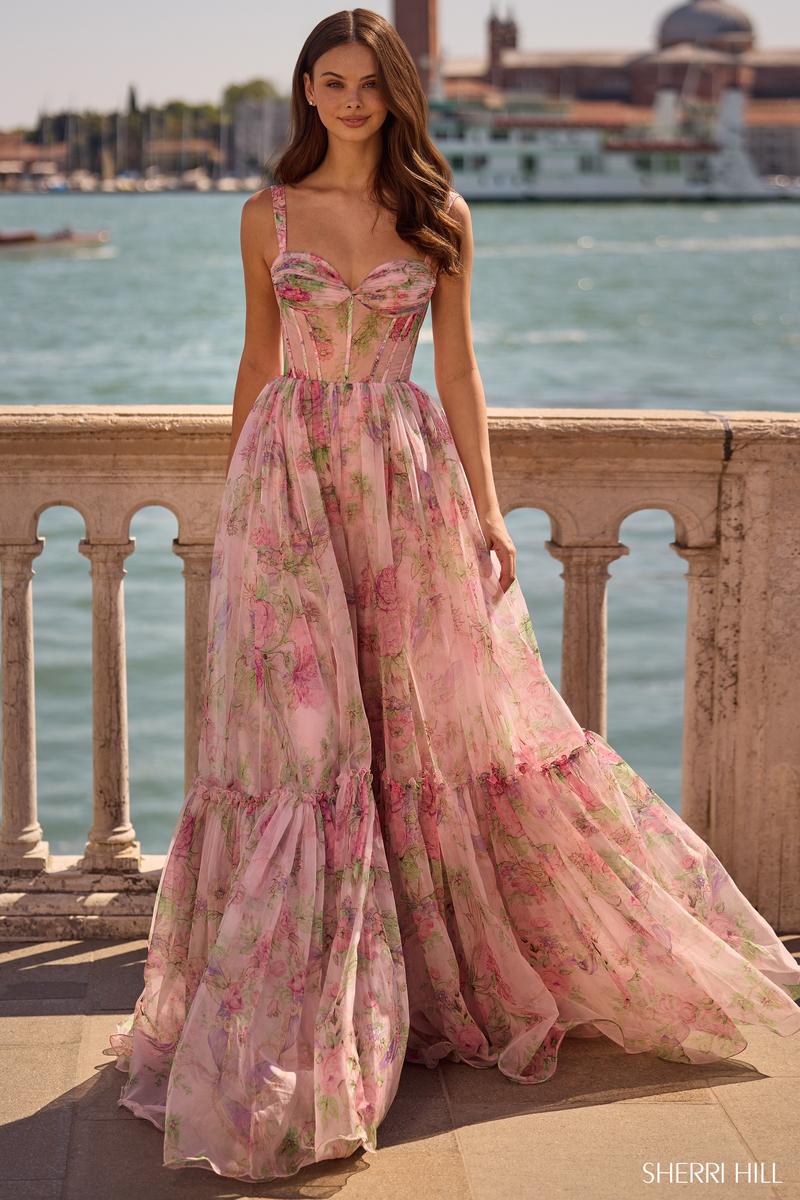 Ophelia Illusion Floral Prom Dress