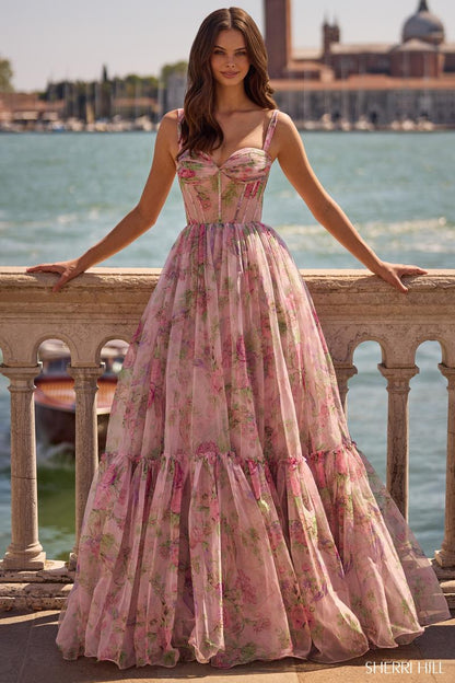 Ophelia Illusion Floral Prom Dress