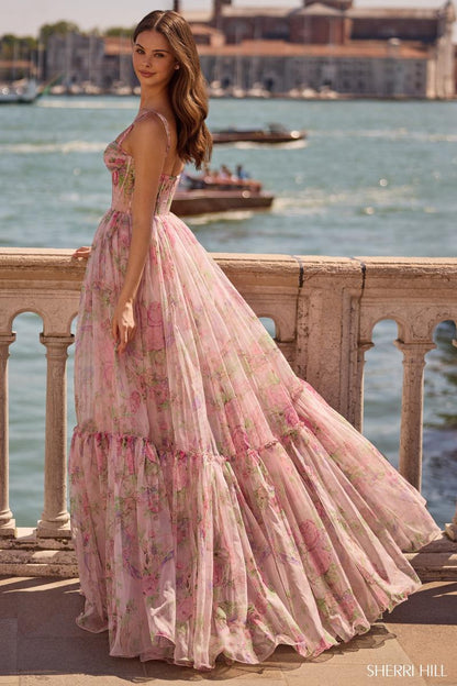 Ophelia Illusion Floral Prom Dress