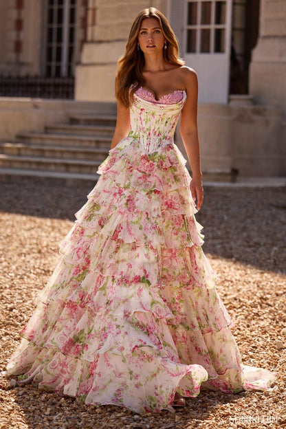 Isabelle Floral Ruffle Prom Dress