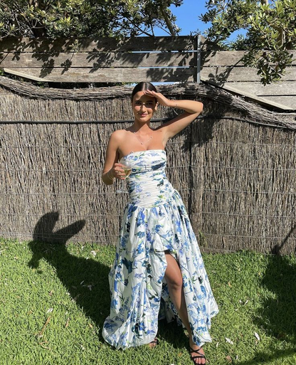Arabella Floral Print Strapless Gown