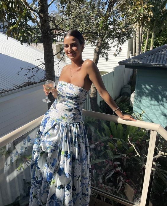Arabella Floral Print Strapless Gown