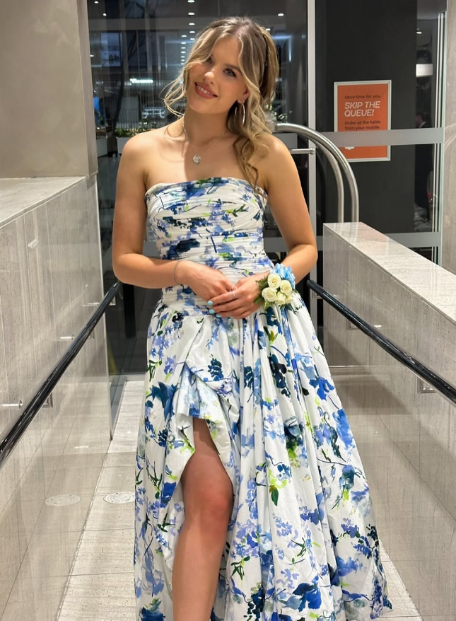 Arabella Floral Print Strapless Gown