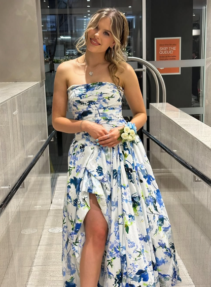 Arabella Floral Print Strapless Gown
