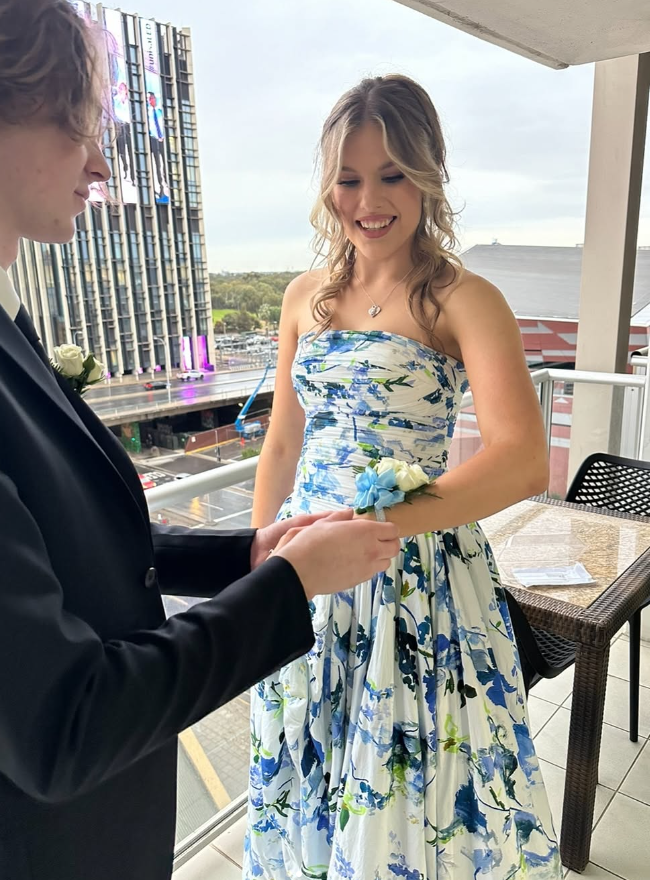 Arabella Floral Print Strapless Gown