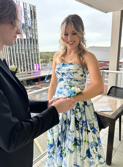 Arabella Floral Print Strapless Gown
