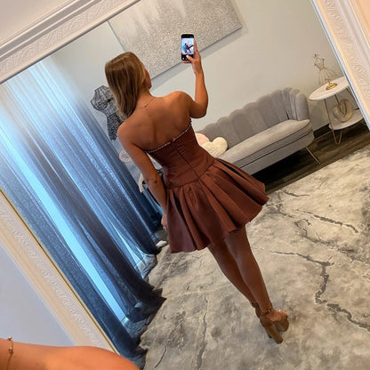 Arabella Strapless Mini Dress in Chocolate