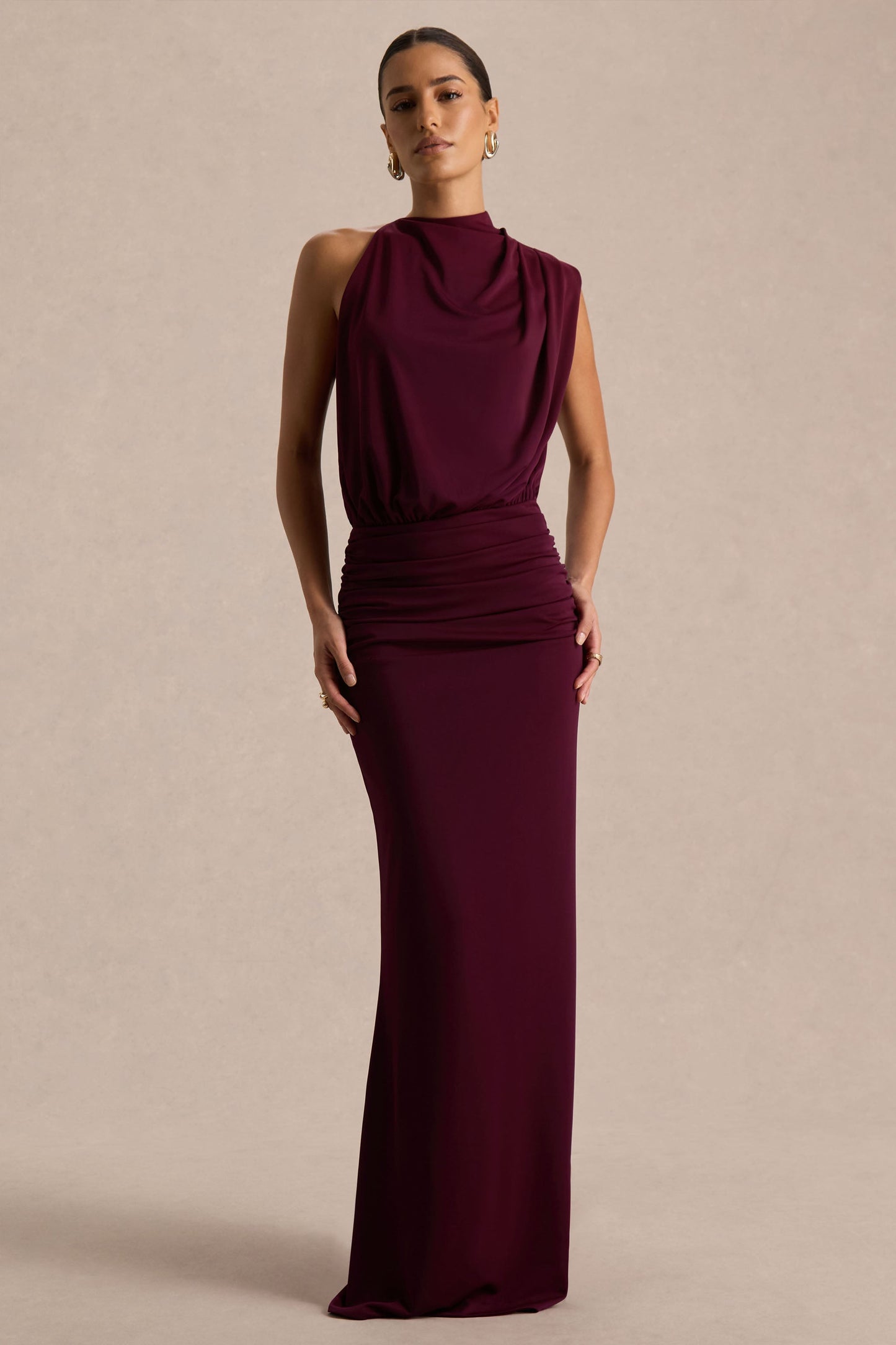 Umaira Burgundy High-Neck Maxi Dress