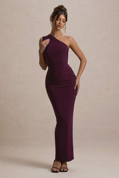 Dalarie One-Shoulder Gathered Maxi Dress in Port