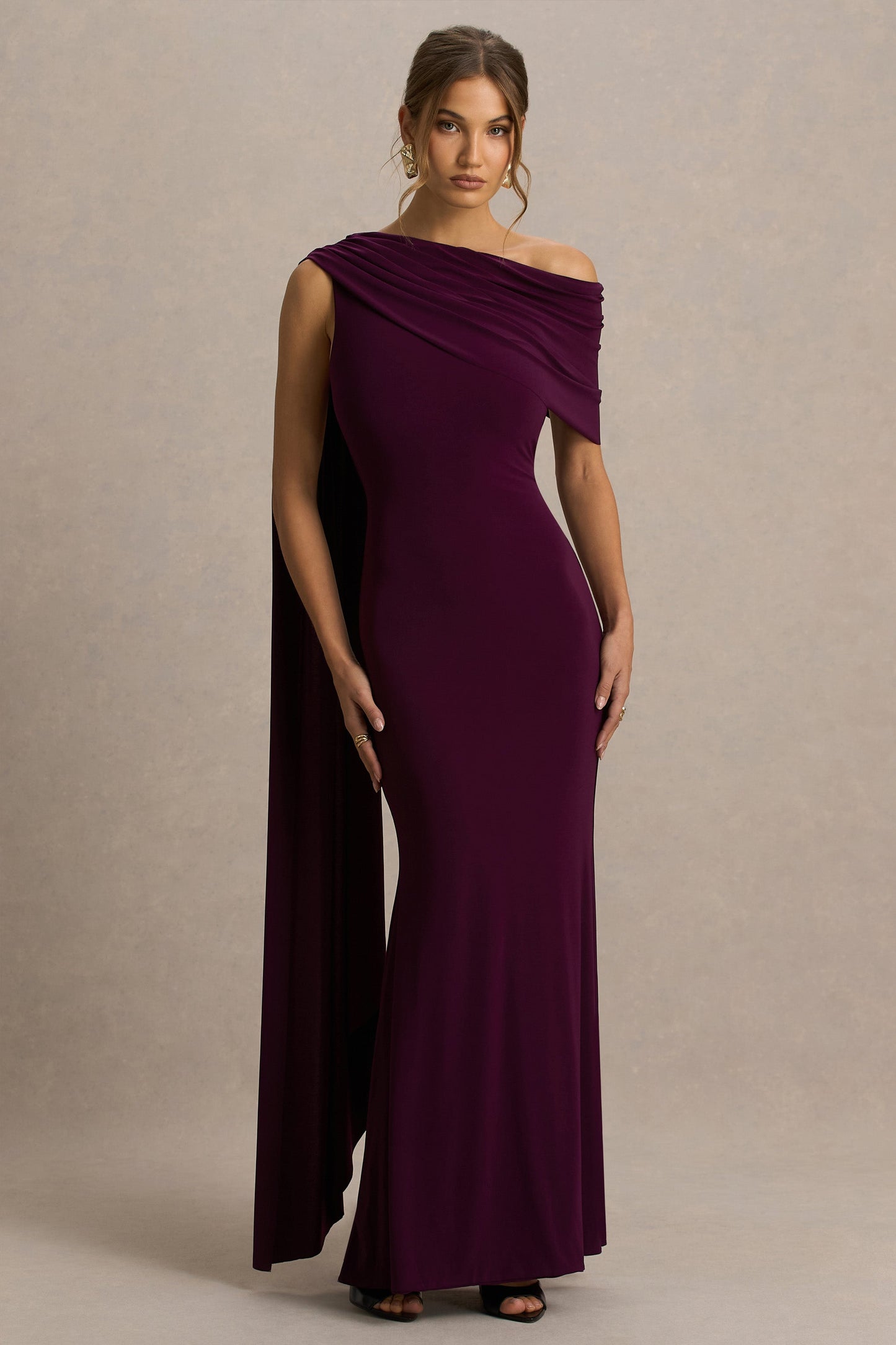 Tiana Draped Maxi Dress in Dark Plum