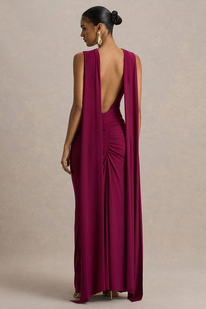 Margot Burgundy Boat-Neck Maxi Dress