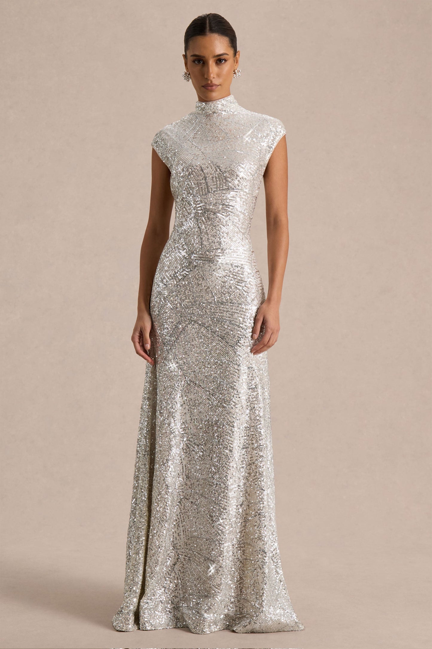 Cecy Silver Sequin Maxi Dress