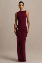 Arabella Burgundy High-Neck Maxi Dress