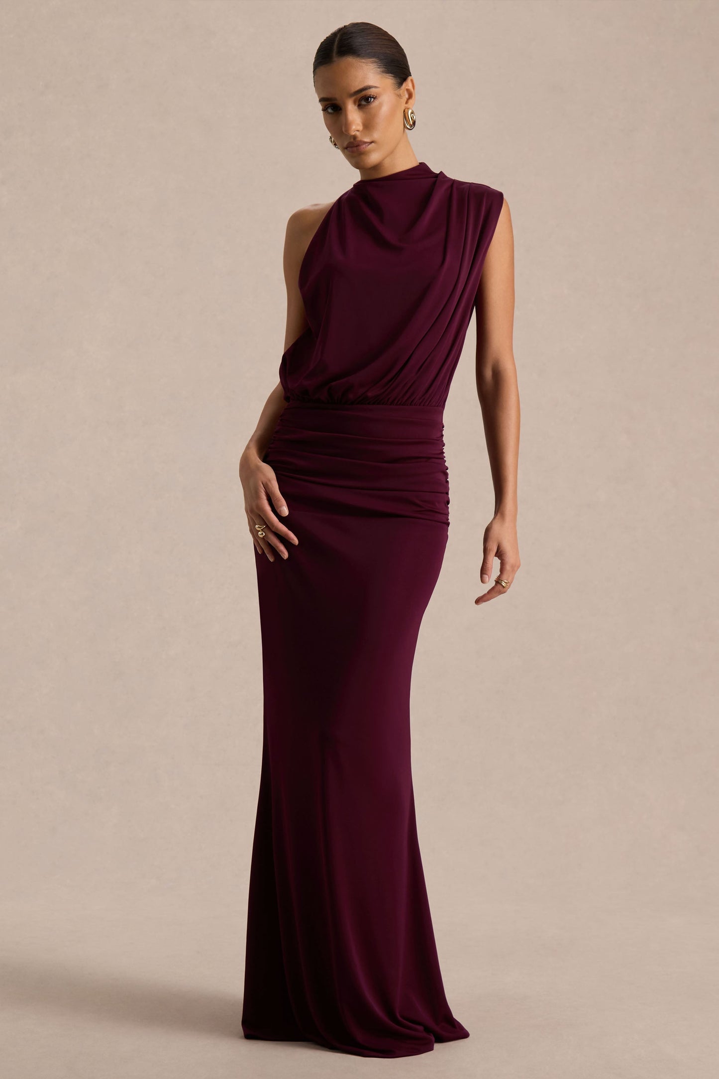 Umaira Burgundy High-Neck Maxi Dress