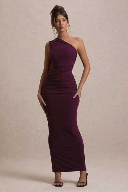 Dalarie One-Shoulder Gathered Maxi Dress in Port