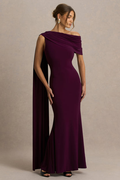 Tiana Draped Maxi Dress in Dark Plum